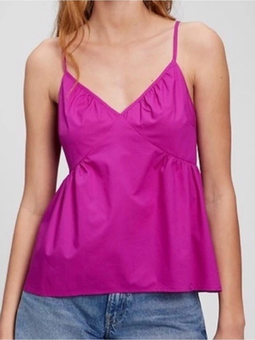 NWT GAP Women Deep V-Neck Pleated Cami XSP-Rose Pink Verbana
